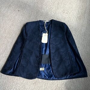 Chelsea & Violet Navy Lace Floral Blazer Cape